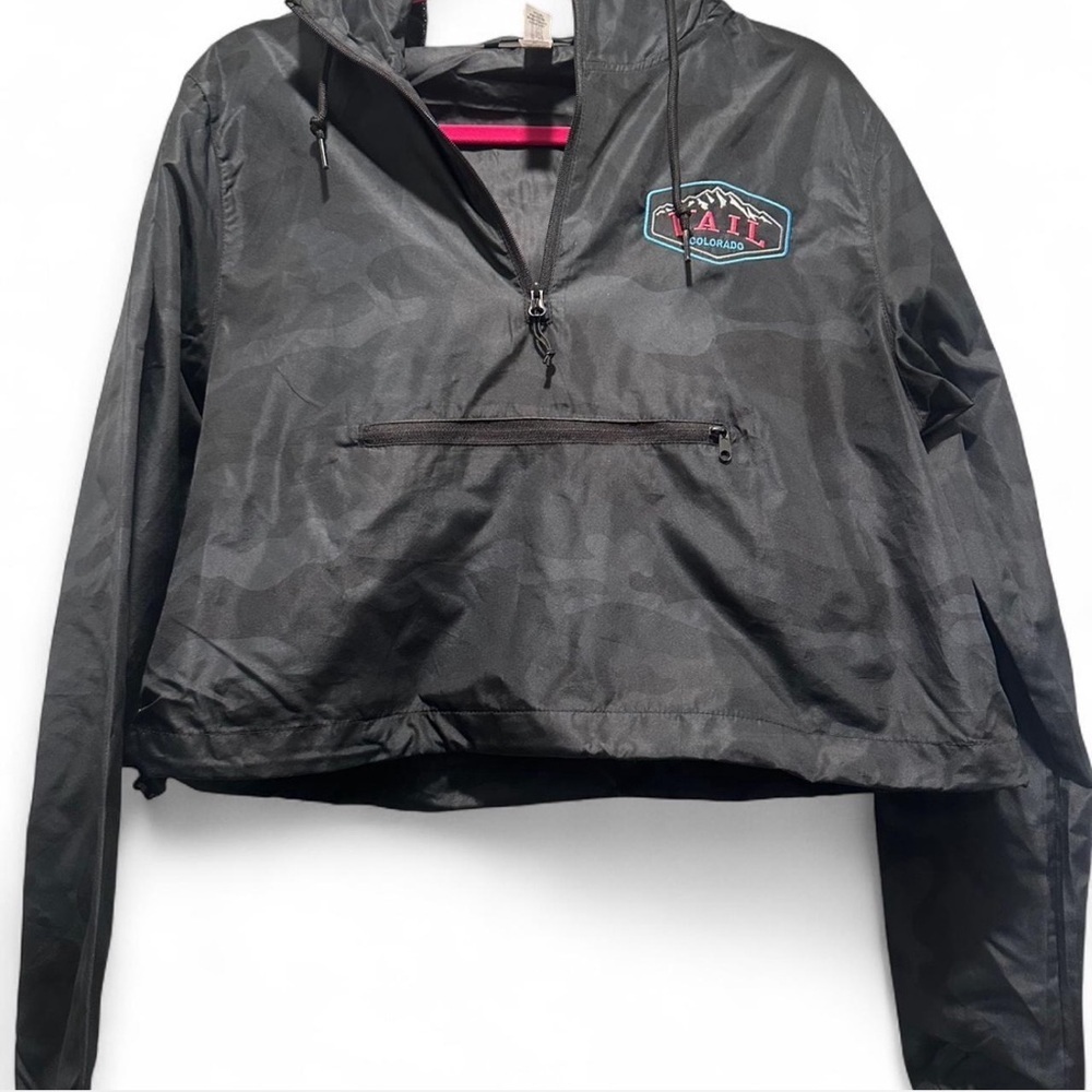 Black Camo Crop Windbreaker with Hood Jacket